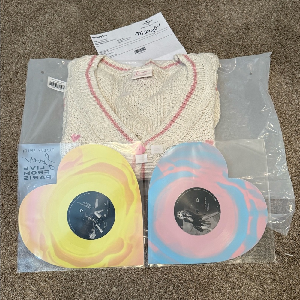 Taylor Swift Lover (Live From Paris) Heart Shaped Vinyl 2025 & Lover Cardigan